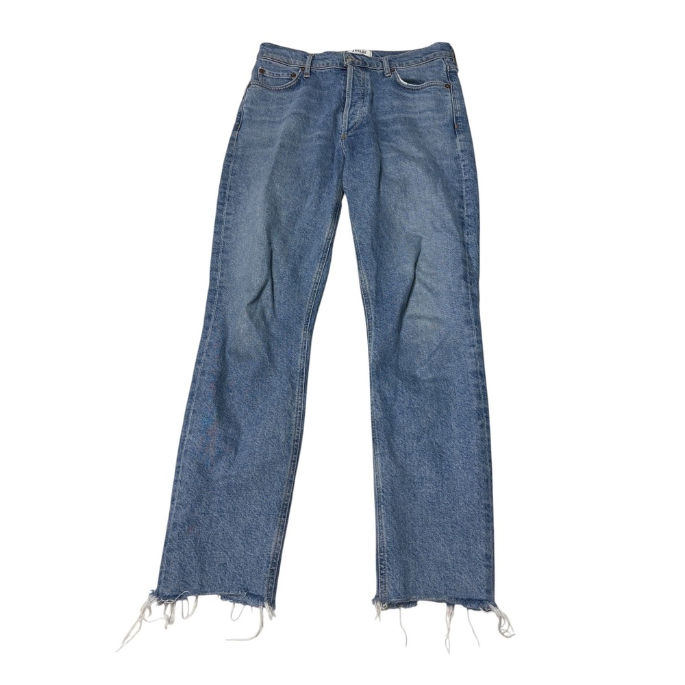 AGOLDE Nico High Rise Slim Fit Jeans Blue Medium Wash Raw Hem Womens Size 28X28